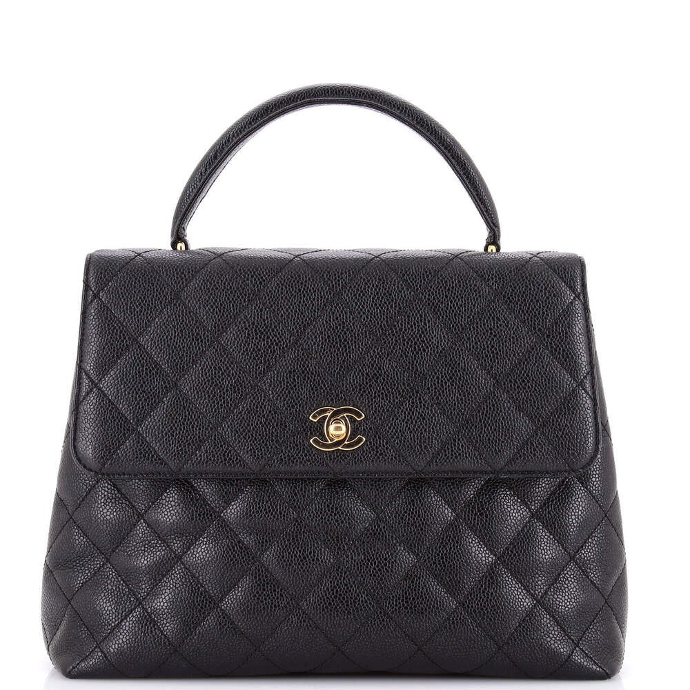 Chanel Jumbo Vintage Classic Top Handle Flap Bag Quilted Caviar